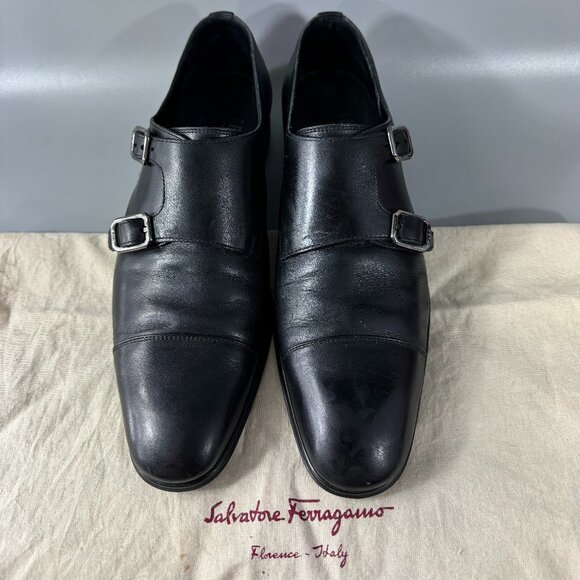 Salvatore Ferragamo ADDO Monkstrap Black Calf Leather Loafer Size 7 1/2 main image 5